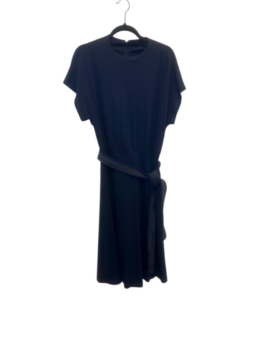 Ann Taylor Navy Blue Belted Midi Dress Size 12 Tie Waist